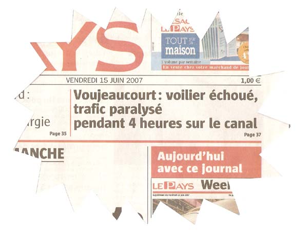 Forsiden p Le Pays i Montbeliard den 15/6 2007